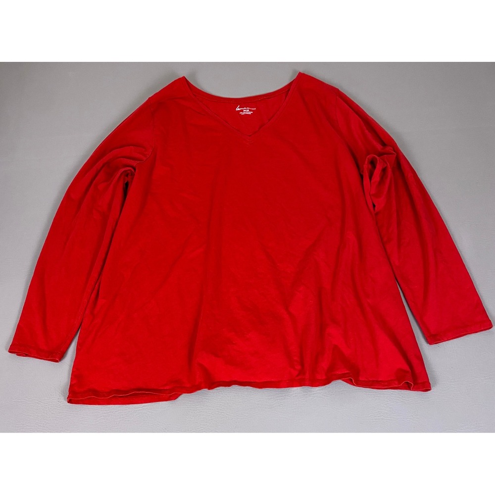 Lane Bryant T-shirt Tee Women's Plus Size 26/28 Red‎ V-Neck Long Sleeve Cotton